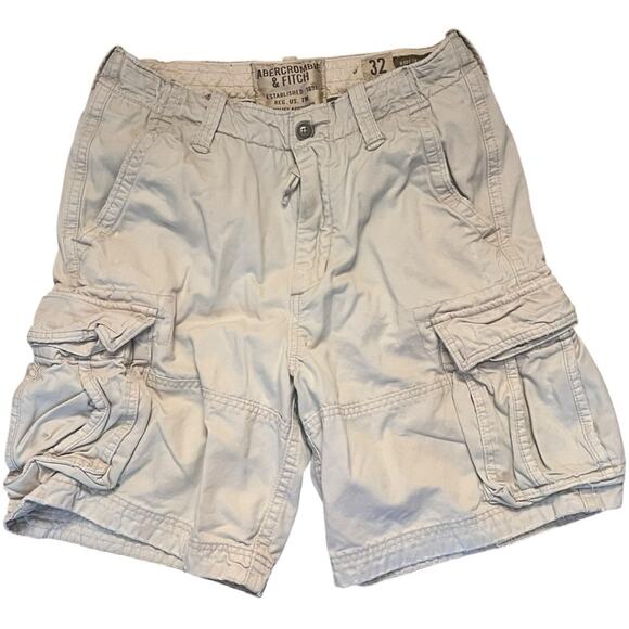 Vintage Abercrombie Fitch Distressed Cargo Shorts Mens 32 Khaki Utility Baggy 9” - Picture 1 of 10